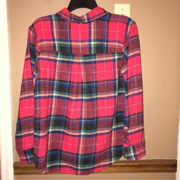 American Eagle Plaid Button Up Boyfriend Flannel Red Green XS - Picture 4 of 6
